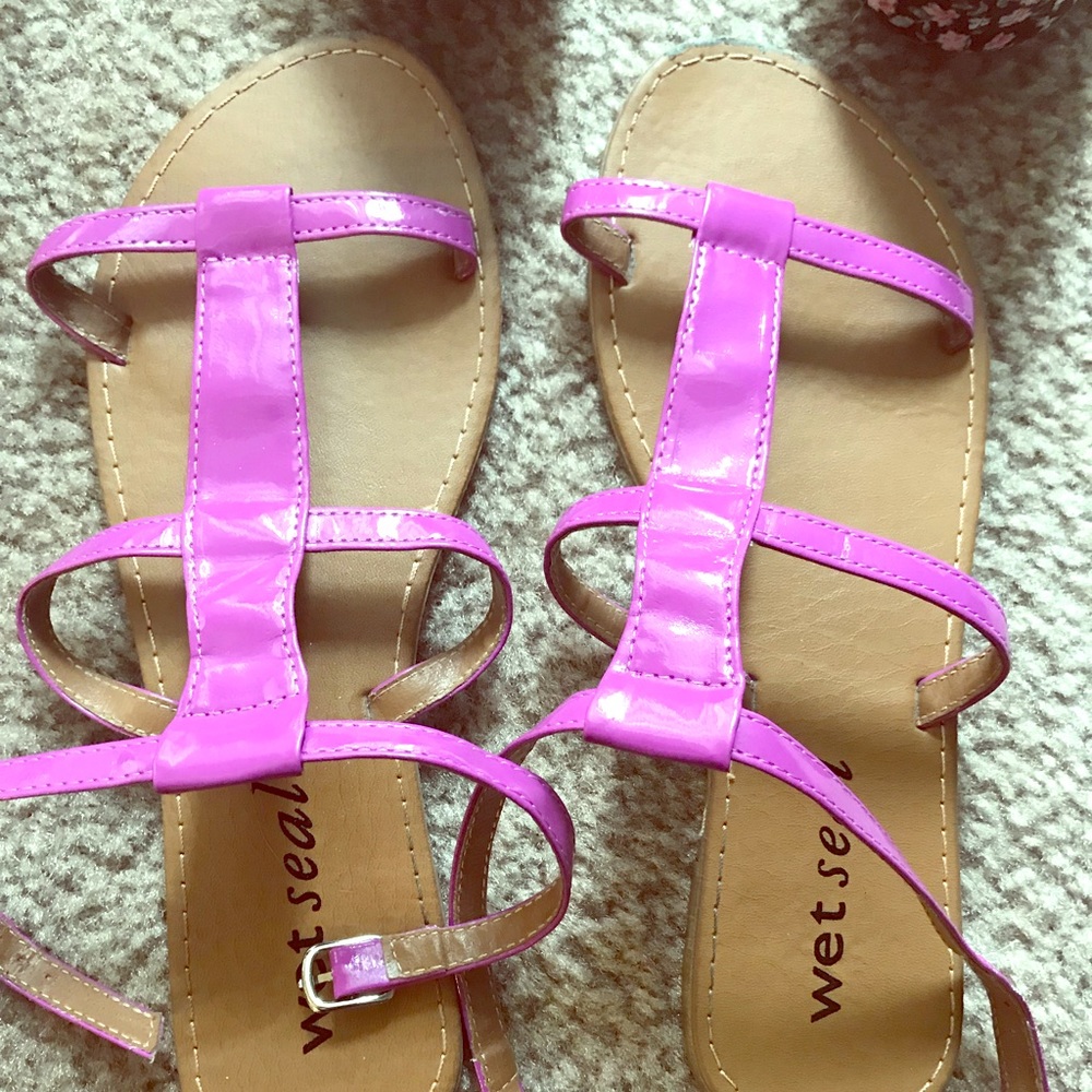 Purple strappy sandals